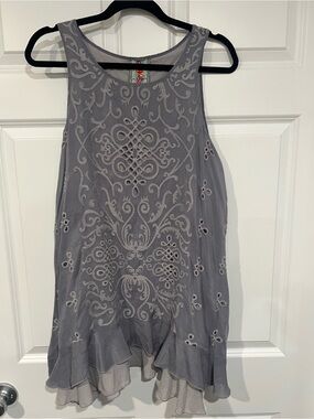 Johnny Was Gray Embroidered Sleeveless Swing Tunic